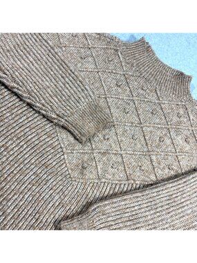 Calvin Klein Women's L Brown Mock Neck Chunky Ribbed Diamond Knit Sweater